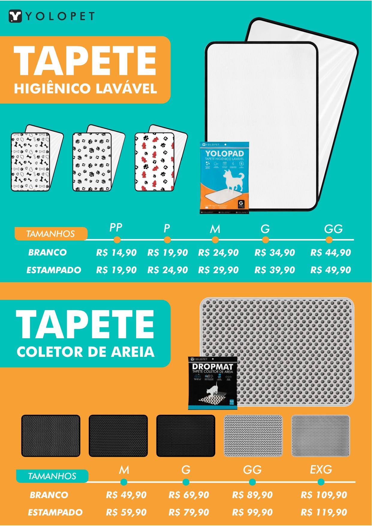 YOLOPET — Tapete Higiênico Lavável e Tapete Coletor de Areia