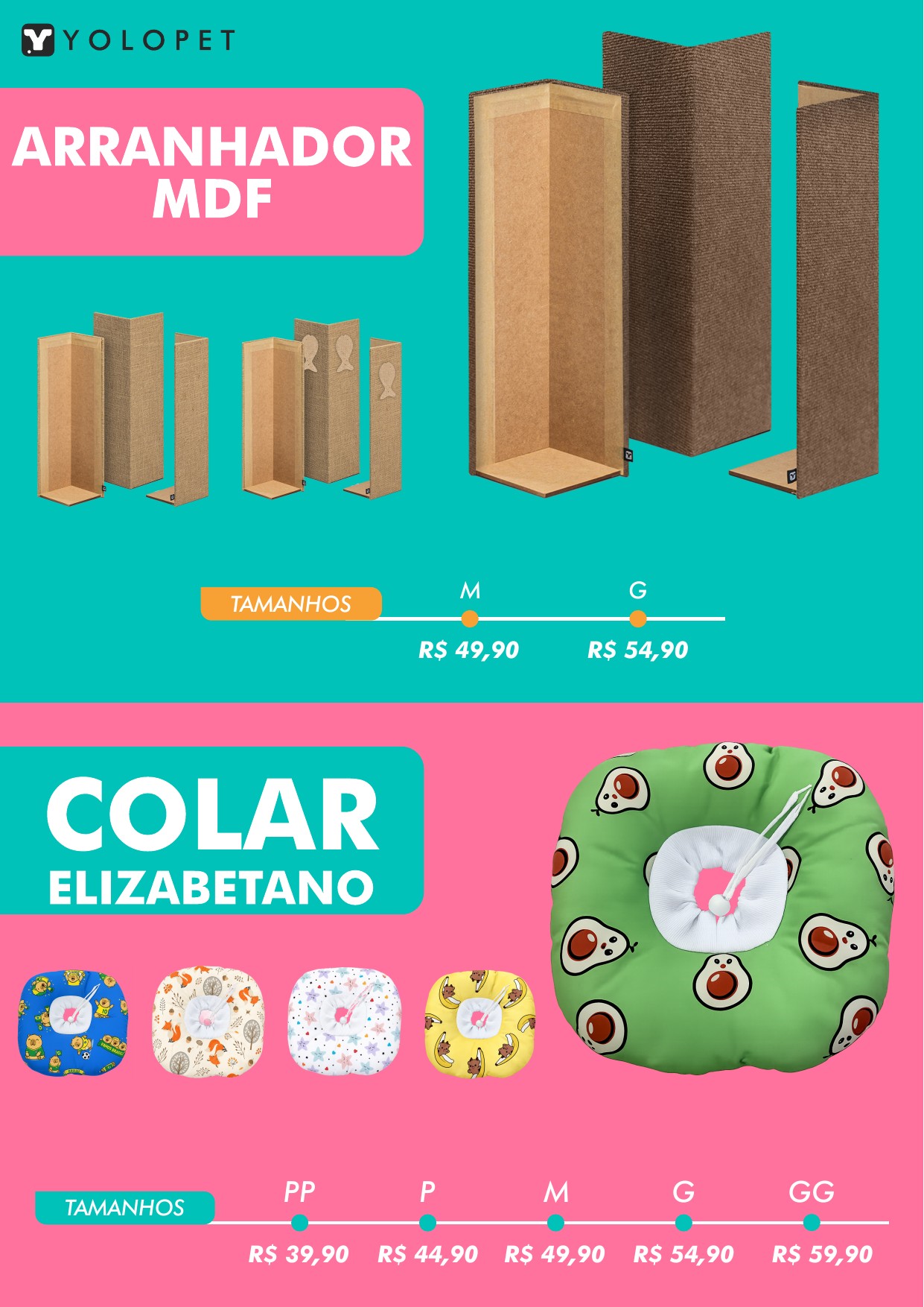 YOLOPET — Arranhador MDF e Colar Elizabetano