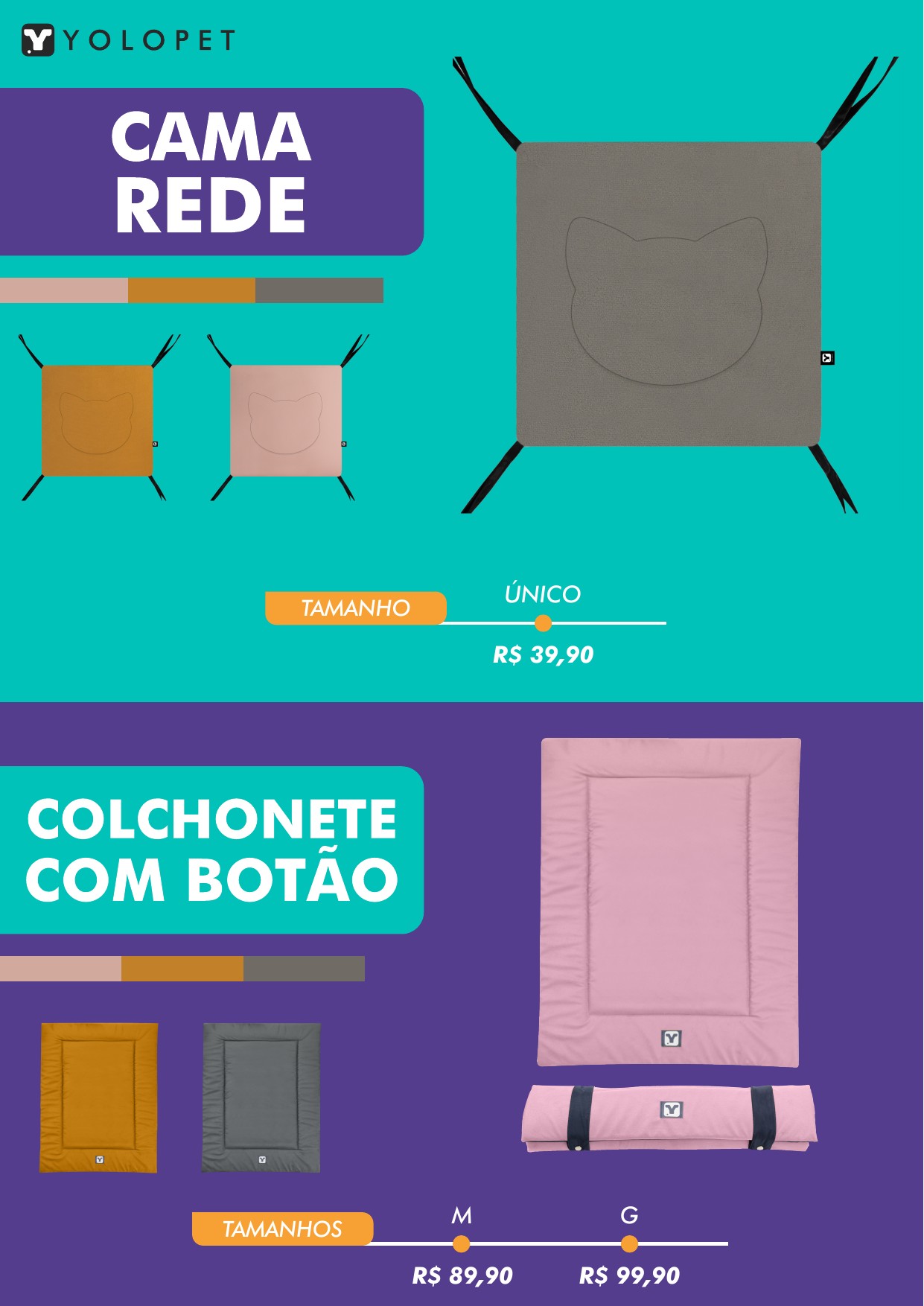 YOLOPET — Cama Rede e Colchonete com Botão