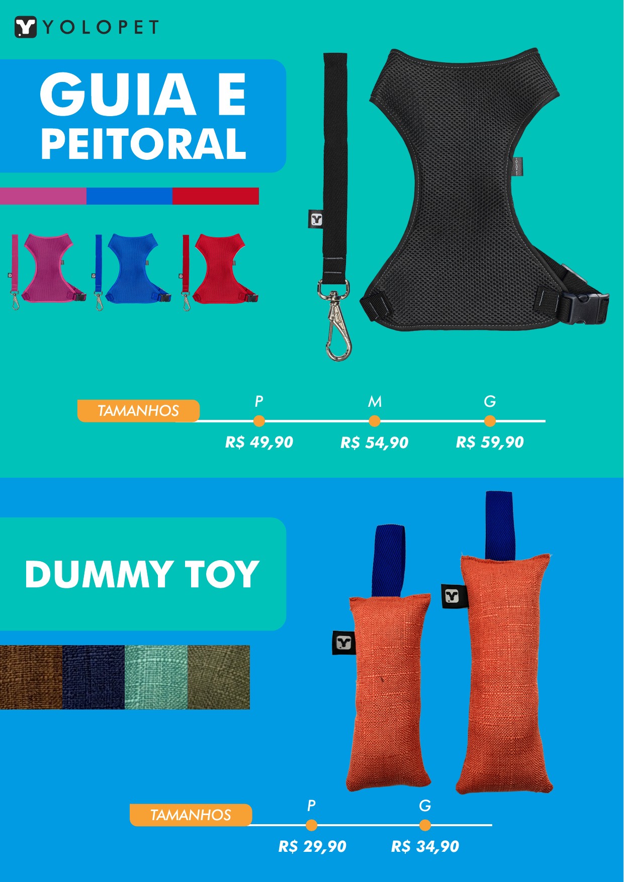 YOLOPET — Guia e Peitoral e Dummy Toy